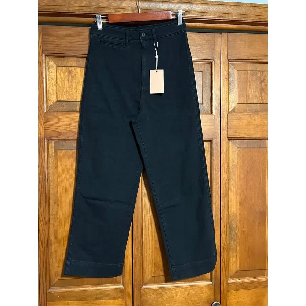 NWT Quince Women's Organic Stretch Cotton Twill Wide-Leg Crop Pants Black SZ 27 - Picture 2 of 14
